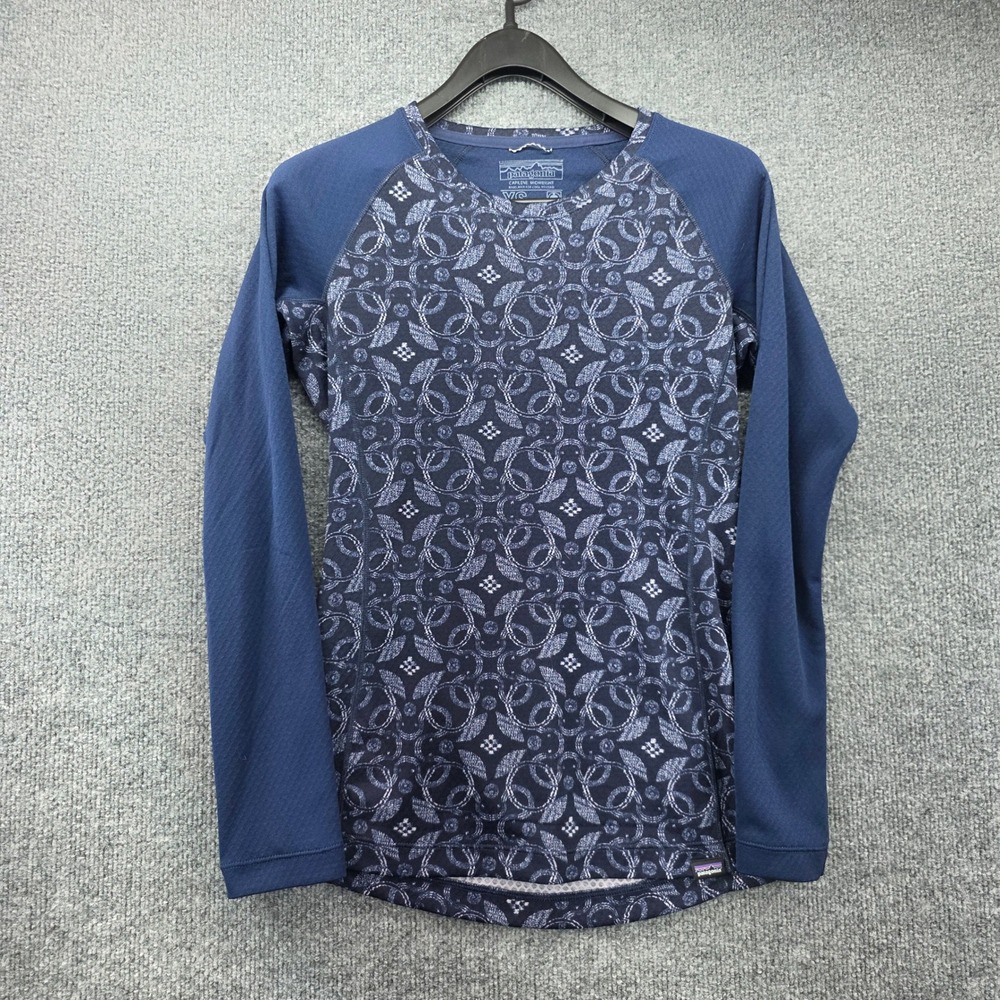 Patagonia Capilene Midweight Baselayer Top Blue Floral Print Womens XS